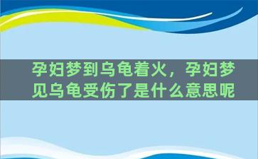 孕妇梦到乌龟着火，孕妇梦见乌龟受伤了是什么意思呢