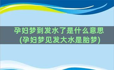 孕妇梦到发水了是什么意思(孕妇梦见发大水是胎梦)