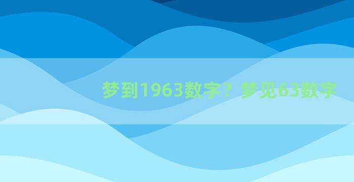 梦到1963数字？梦见63数字